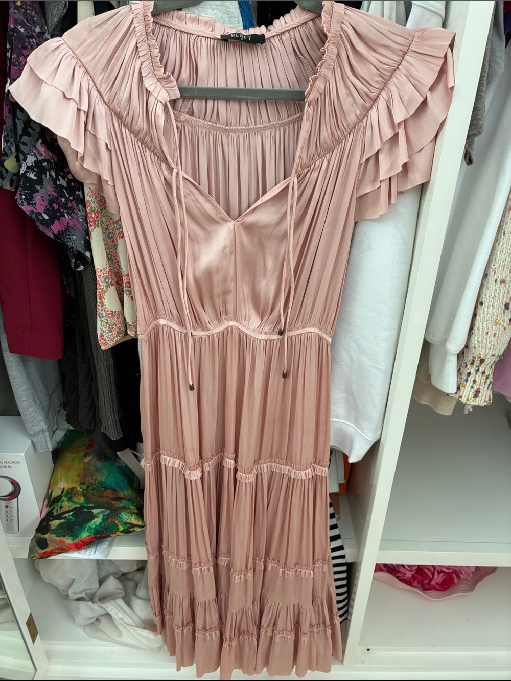 RESET size Small Dusty Rose Pleated Ruffle Midi Dress